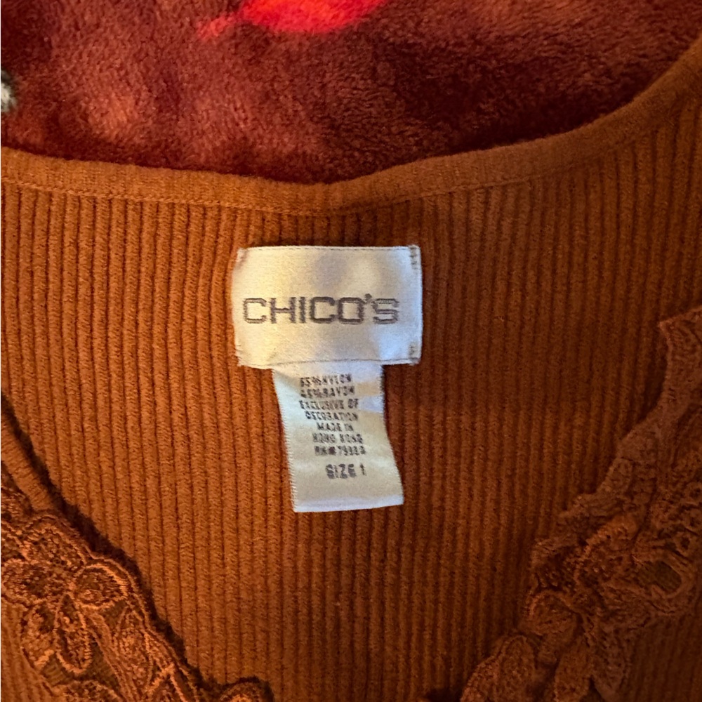 Chico's Rust Ribbed Top with Lace Trim - Picture 2 of 2